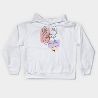 Abstract Line Art Dog Drawing on Watercolor Strokes Kids Hoodie